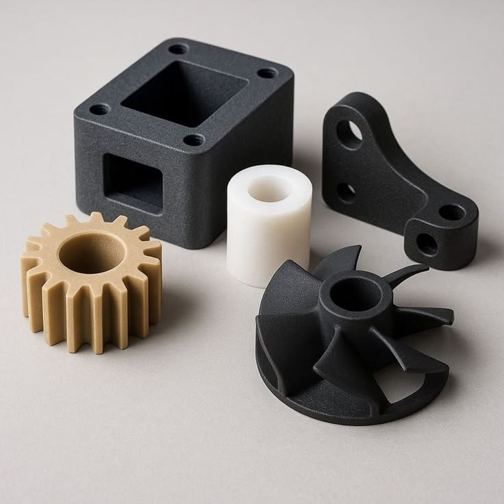 3D printed gear, bracket, bushing, impeller and housing